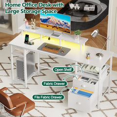 61 Inch Computer Desk With Integrated Power Outlet LED