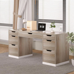 54 Inch Computer Desk With Storage Drawers White Walnut