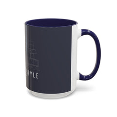 The Home Style Accent Coffee Mug — Navy Interior with Living Room Line Art