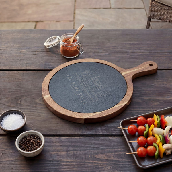 The Home Style Store Engraved Acacia Charcuterie Board with Slate Insert