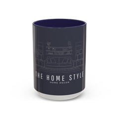 The Home Style Accent Coffee Mug — Navy Interior with Living Room Line Art