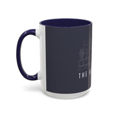 The Home Style Accent Coffee Mug — Navy Interior with Living Room Line Art