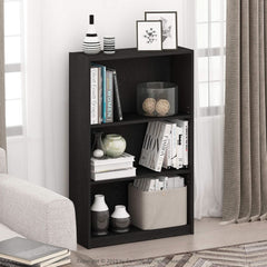 3 tier bookcase, adjustable bookshelf, home office storage shelf, modern book storage rack, wooden bookcase organizer