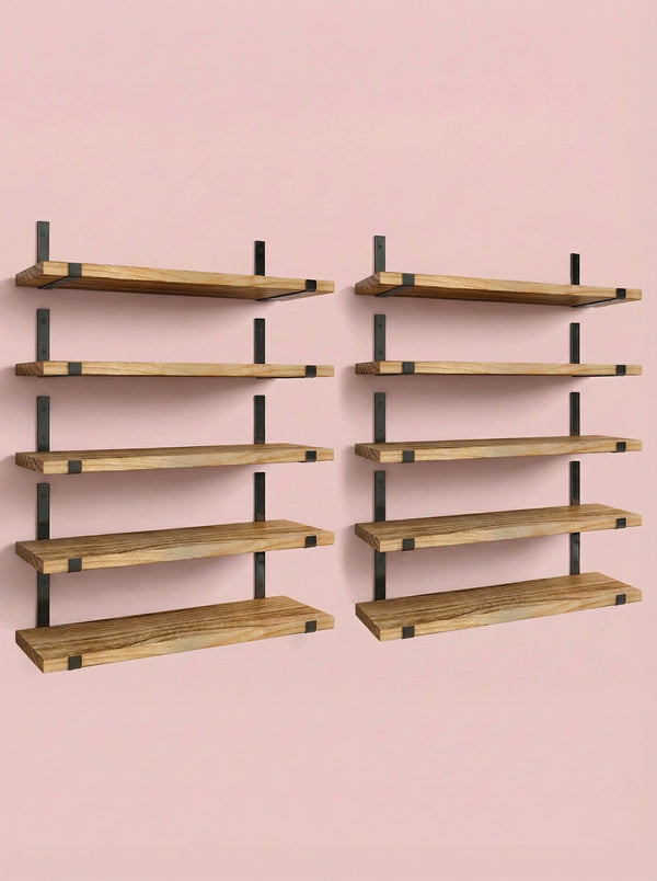 Wood Wall Shelves 15.8” with Metal Brackets – Rustic Floating Shelves | 5/8 Pack