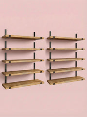 Wood Wall Shelves 15.8” with Metal Brackets – Rustic Floating Shelves | 5/8 Pack