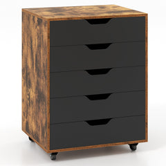 5 Drawer Mobile Lateral Filing Storage Home Office Floor Cabinet with Wheels-Rustic Brown