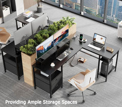 Fifty Nine Inch L Shaped Desk With Black Storage Drawers Unit