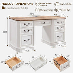 59 Victorian Farmhouse Executive Desk Antique White