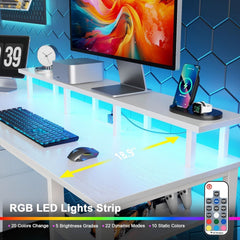 61 Inch Computer Desk With Integrated Power Outlet LED