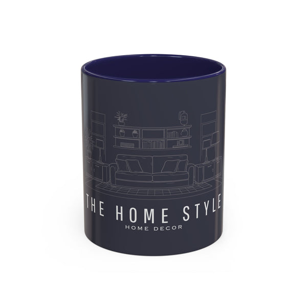 The Home Style Accent Coffee Mug — Navy Interior with Living Room Line Art
