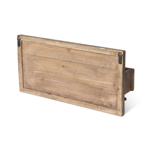 Farmhouse Wall Shelf with Hooks and Metal Lattice Accent