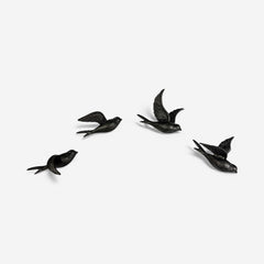 Bird Wall Hooks, Cast Iron Set of 4, Natural Iron Finish