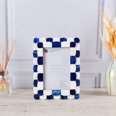 Picture Frame Scalloped Art Collection Bone Inlay Blue White 3 Sizes