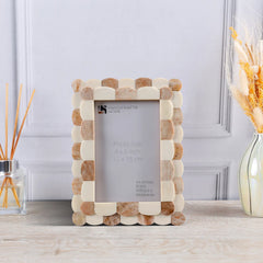 Picture Frame Scalloped Art Collection Bone Inlay Brown White 3 Sizes