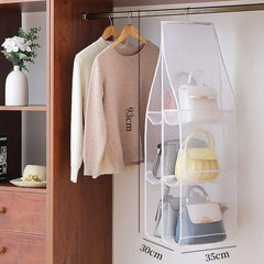 Hanging Closet Organizer Bag - Eco-Friendly 3D Transparent Storage for Tote Bags & Purses