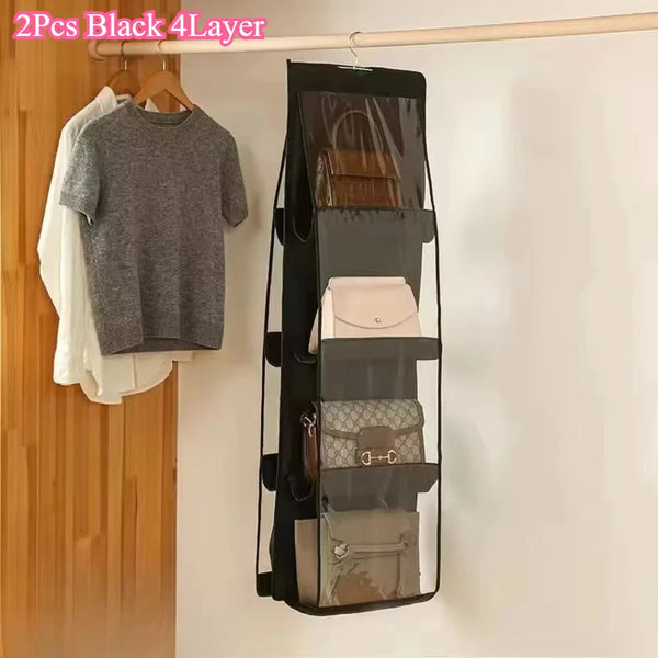 Hanging Closet Organizer Bag - Eco-Friendly 3D Transparent Storage for Tote Bags & Purses
