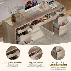54 Inch Computer Desk With Storage Drawers White Walnut